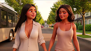 Two Hot Friends Share Tender Breastfeeding On Bus Then Shower And Intense Sweaty Gym Workout With Ripping Clothes