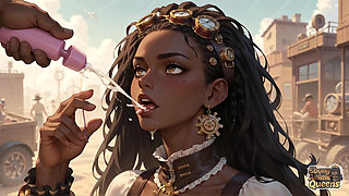 Ebony Queen Seduces with Desert Oral, Steampunk Sex.