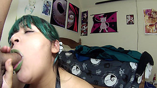 Green Haired Maid Gives a Sloppy BJ