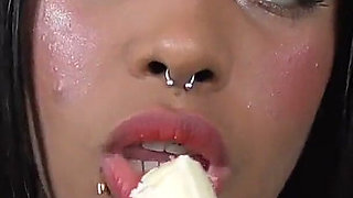 Ebony teen banana eating!