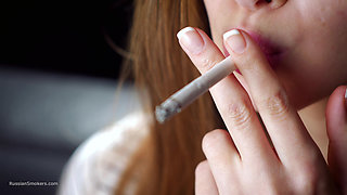 Soft Russian Beauty Smoking Cigarette Calm Moments