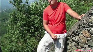 Italian Amateur, Hairy Slut Takes Two Cocks Outdoors