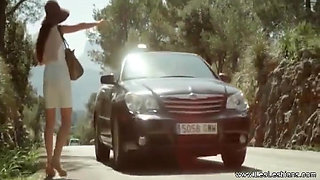 Passionate lesbian love on car