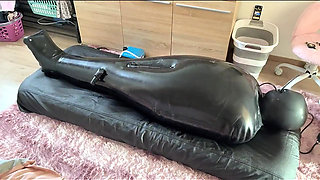 Game-01: Wife Punishes Her Slave in Full-body-inflate Latex Bag - Estim - Restricted Breathing - Bagged