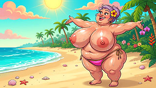 Busty Granny Huge Boobs Beach Tease - New Ai Style