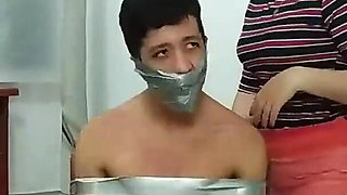 Chair Bound and Tickled by Three Microfoamly Tape Gagged Girls!