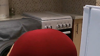 Stepmom in Kitchen Said No Sex! - Allows Stepson Only Jerking off & Cumshot on Her Fat Ass