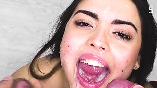 Spanish Bukkake Queen Takes Endless Loads in Her Mouth and