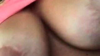 Hot babe with perfect big boobs taking shower