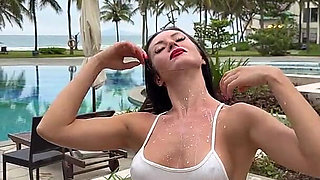 Milking & Getting Messy in See-through Bodysuit Outdoor