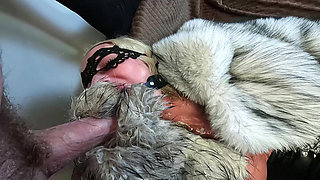 Masked Filthy Slut in Fur Coat Peed on Her Face, Stuffed Her Cunt with Furs and Swallow All the Cum