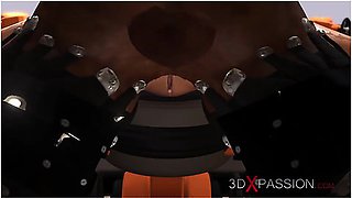 Rogue machine fucking a curvy brunette in a high-tech lab