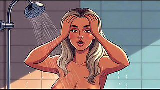 Cartoon Nude Woman Taking A shower