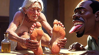 Old Granny Foot Worship - Man Licking Oiled Wrinkled Soles