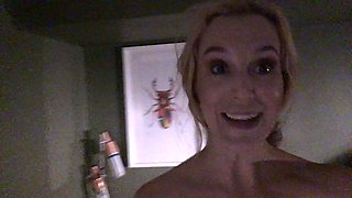 Blonde amateur MILF sucks and jerks for facial
