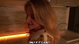 Caring blonde girl was cooking me meal and got fucked on my cock in the kitchen