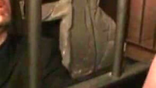 Humiliating blonde girl tits squeezing in the cage