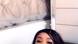 Busty curly brunette with big boobs fucks on couch