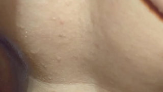 Beautiful naked MILF plays with a suction-cup dildo and has fun with her husband's semen in the shower.