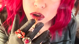 Your Mistress Tina Snua Dressed in Leather Chain Smoking 2 Cork Cigarettes