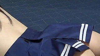 No Bra Apron-style Miniskirt Student Uniform, Micro Thong Wedgie, Socks, Skinny Cute Japanese Girl's Sexy Room Fitness