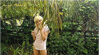 Naked woman in garden as a slutty fantasy
