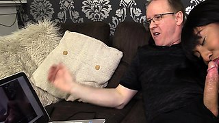 Skinny brunette MILF sucks and fucks a big cock