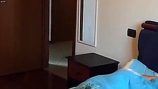 Three Sexy Babes Tease Naked Man in Bedroom Threesome