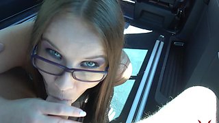 Brunette Wendy's steamy blowjob in the car turns into a wild CFNM orgy
