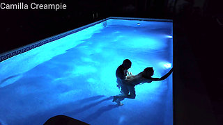 Night Time Fucking and Creampie in the Pool