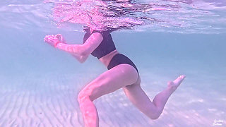 Amateur long legs perfect body girl's relaxing underwater swimming ASMR POV