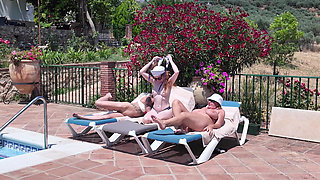 Mature Swingers Holiday Pool Side Reverse Gangbang