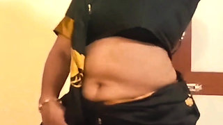 Desi Tamil Mature Wife Lux Black Saree Tease Shows Big Boobs Ass & Hairy Pussy! Indianhotwifex