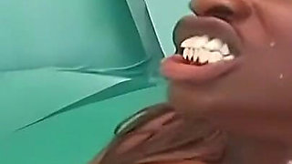 Sexy Ebony in Fishnets Takes Double Penetration in Hot Threesome