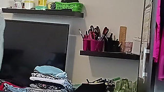 Amateur Woman Has Fun Trying on Clothes and Cutting Them.