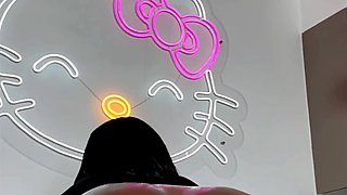 Impudent ebony slut with a bubble butt rides a huge black dildo with enthusiasm