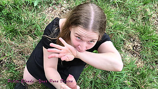 Stepdaughter Gives Her Stepfather an Amazing Handjob and Blowjob in the Meadow