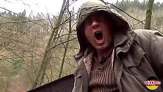 Cute Brunette Doesn't Mind Sucking and Fucking in the Rain