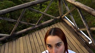 Outdoor DT from crazy stepsister Abella Olsen in mountain,