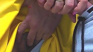 Risky Handjob Inside Public Transport! Dirty Stranger Ejaculate Using Girl's Hand