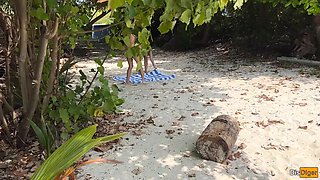 Public Pickup Stepmom and Stepdaughter on Beach - Risky Dick Flashing