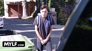 Lascivious step-mother Becky Bandini is overwhelmed when she observes her stepson's ten inch cock - mylf