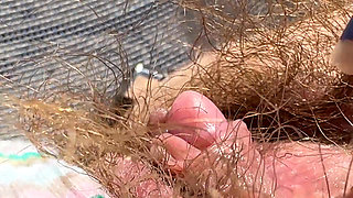 Amateur Hairy Girl Mastubates in Closeup with Huge Clit