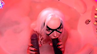 Felicia Hardy Bubble Bath With Horny Slutty Black Cat -