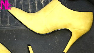 Soft Revving in Yellow Boots and Black Pantyhose