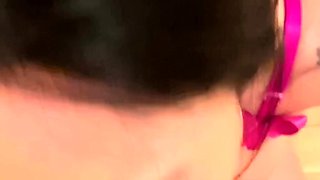 Big tit brunette sucks a big cock POV