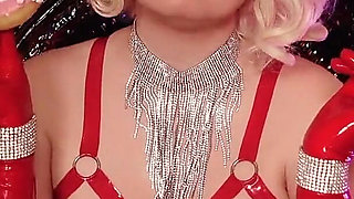 Sexy Hot Blonde MILF Eating Donuts - Food Fetish in Latex Rubber Opera Long Gloves