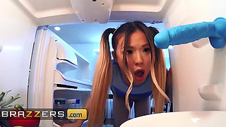 Hot skinny asian girl gets fucked with a strap-on be her ebony MILF bestie