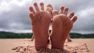 Worship My Feet on Public Beach and Get My Permission to Cum