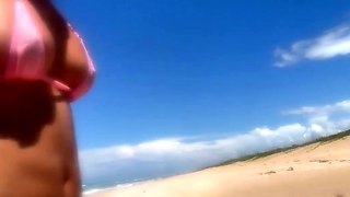 84 Asian mummy wifey gets microbikini beach creampie